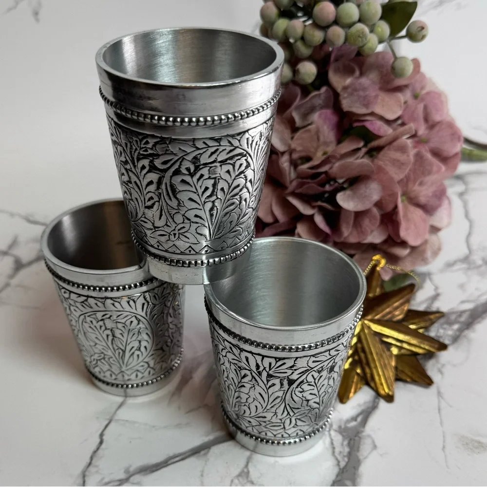 Pottery Barn Pewter Embossed Votive Candle Holders - vintage English cottage